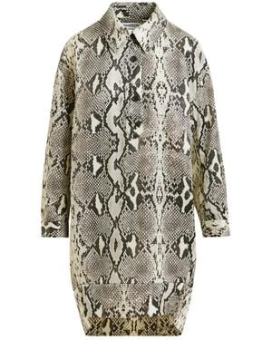 Essentiel Antwerp Snake-Print Shirt Mini Day Dress - Gray