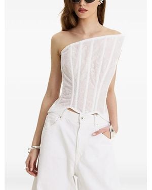 MOOS STUDIO Blanc Structure Lace-Panelled Top - White