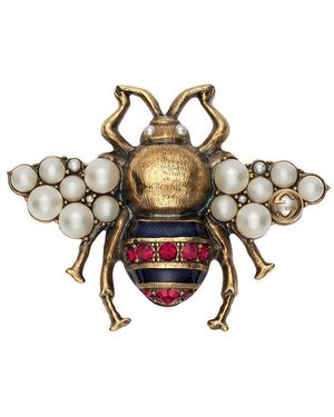Gucci グッチクリスタル&パール付き ビー(ハチ) リング - メタリック