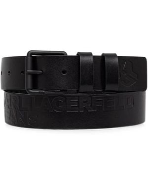 KARL LAGERFELD Logo-Debossed Buckle-Fastening Belt - Black