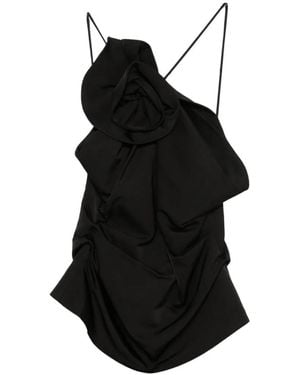 Magda Butrym Top Fruncido Con Aplique Floral - Negro