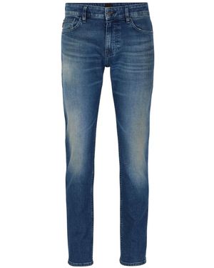 BOSS Logo-Patch Cotton Blend Straight-Leg Jeans - Blue