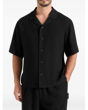 Manière De Voir Harley Textured Revere Shirt - Black