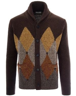 Ballantyne Diamond Intarsia Cardigan - Brown