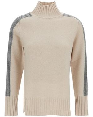 Lorena Antoniazzi High-Neck Stripe-Detail Jumper - White