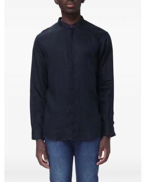 Emporio Armani Mandarin-Collar Linen Shirt - Blue