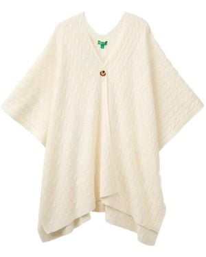 Benetton Cable-Knit Button-Up Cape - White