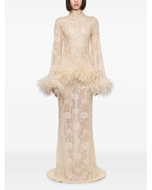 Atu Body Couture Sequin-Embellished Feather-Trim Dress - Natural