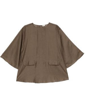 COTEMP Wide-Sleeve Flap-Pocket Blouse - Brown