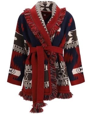 Alanui Fringe-Trimmed Jacquard Cardigan - Red