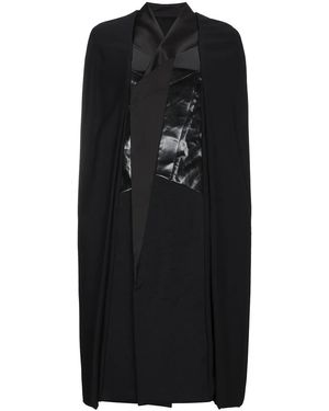 Rick Owens Leather Panel Cape Coat - Black