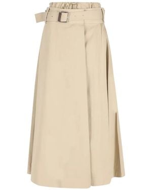 Loewe Belted Pleated Midi Skirt - Natural
