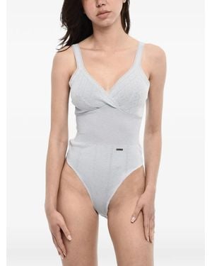 DSquared² Pointelle-Knit V-Neck Bodysuit - White