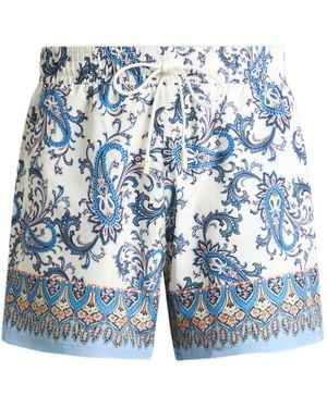 Etro Swim Shorts With Placed Leafy Paisley Print - Blue