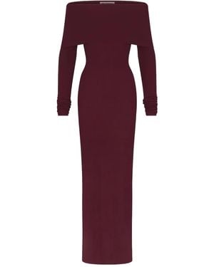 ÉTERNE Long-Sleeve Off-Shoulder Maxi Dress - Purple
