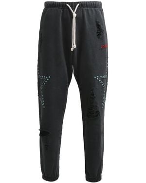 Satoshi Nakamoto Distressed Star-Studded Track Trousers - Black