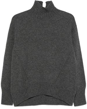 Whyci High-Neck Ribbed-Trim Sweater - Gray