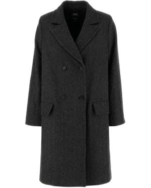 A.P.C. Embroidered Wool Blend Coat - Black