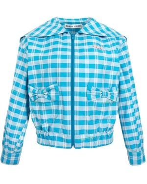 Sandy Liang Farro Gingham Denim Jacket - Blue