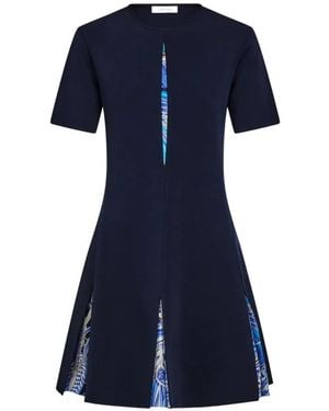 Ferragamo Knit Dress With Rooster Print Inserts - Blue
