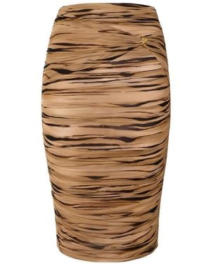 Elisabetta Franchi Jersey Skirt With Tiger Print - Natural