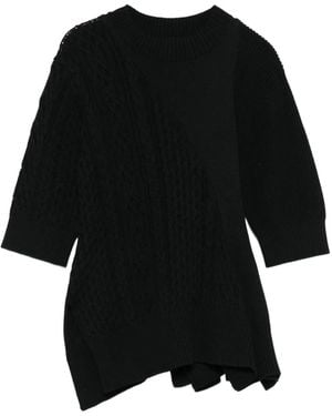 Sacai Cable-Knit Flared Top - Black
