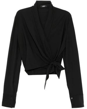 Goen.J Shawl Lapel Blouse - Black