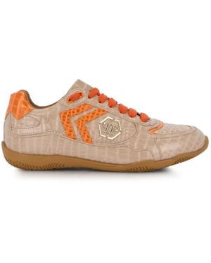 Philipp Plein Baskets Cocco En Cuir Embossé - Rose