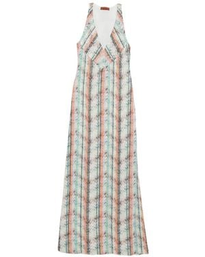 Missoni Sleeveless Multi-Technique Mixed Lamé Gown - White