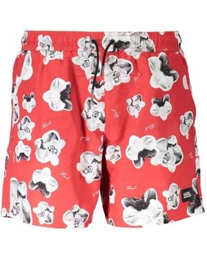 KARL LAGERFELD Floral-Print Swim Shorts - Red