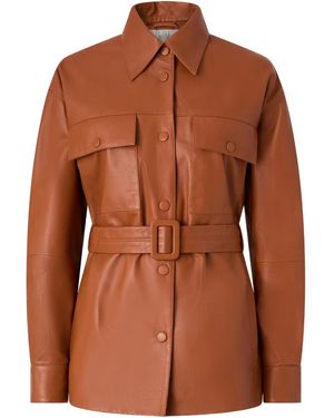 Pinko Belted Leather Jacket - Brown