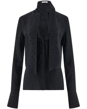 Ferragamo Monogram Shirt With Sash Collar - Blue