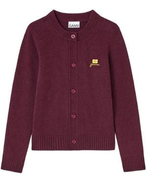 Ganni Round-Neck Cardigan - Purple