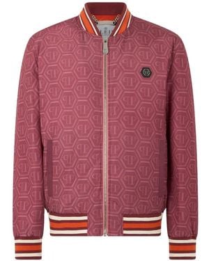 Philipp Plein Monogram-Print Bomber Jacket - Red