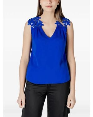 Morgan Lace-Detail V-Neck Top - Blue