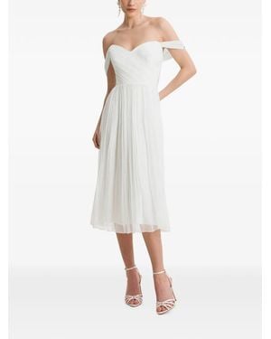 Framboise Canneline Off-Shoulder Pleated Midi Dress - White