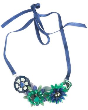 Marina Fossati Margaret Floral-Embellished Ribbon Necklace - Blue