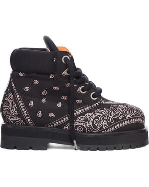 PDF CHANNEL Bandana-Print Lace-Up Boots - Black