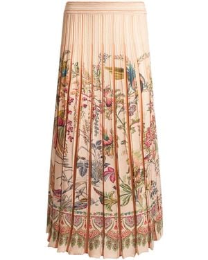 Etro Pleated Flora Fauna-Print Midi Skirt - Natural