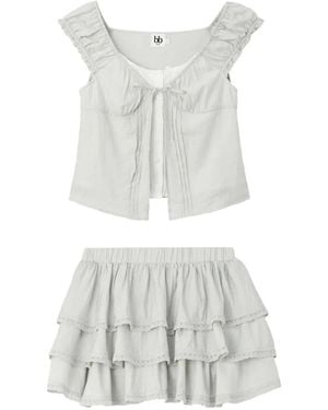 B+ AB Conjunto De Minifalda Y Blusa Con Volantes - Blanco