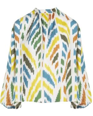 Punicana Blouse À Motif Végétal Et Manches Bouffantes - White
