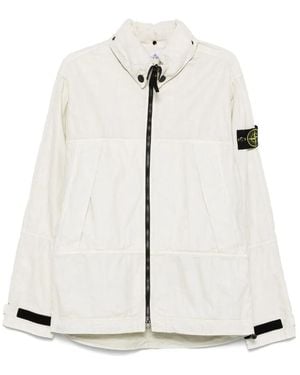 Stone Island Jacke Aus Unbehandeltem Leinen Mit Falten - Weiß