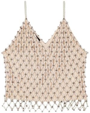 Maje Beaded V-Neck Top - Natural