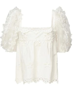 For Love & Lemons Top Met Pofmouwen En Ringlets - Wit