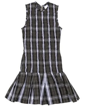 Patou Shirred Tartan-Check Mini Dress - Black