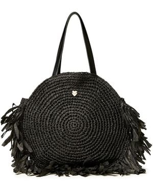 Twinset Fringed Raffia Tote Bag - Black