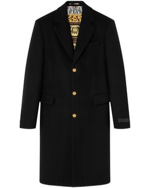 Versace Abrigo De Lana Con Botones - Negro