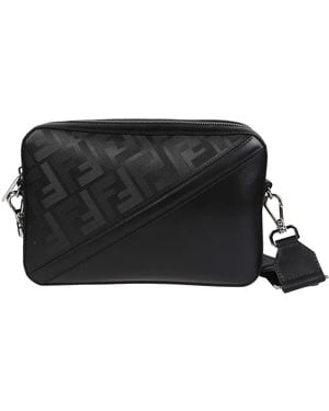 Fendi Ff Logo Diagonal Shoulder Bag - Black