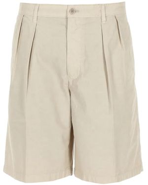 Aspesi Pleated Cotton Shorts - Natural