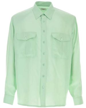 Saint Laurent Satin-Finish Flap-Pocket Shirt - Green